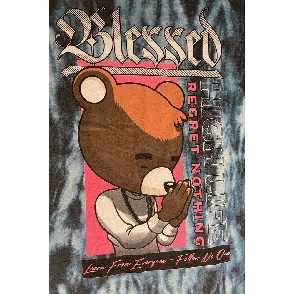Fresh Laundry Bear Blue Tie-Dye T-Shirt Size XL Blessed Highlife Regret Nothing